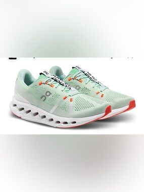 Men’s size 11 On Running Men’s Mint Green Athletic Sneakers with Orange Accents